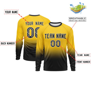 Custom Gold-Black Gradient Fashion Design Long Sleeve Performance T-Shirt