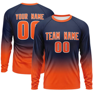 Custom Navy-Orange Gradient Fashion Design Long Sleeve Performance T-Shirt