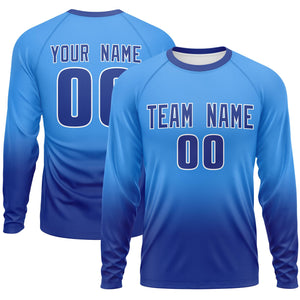 Custom Powder Blue-Royal Gradient Fashion Design Long Sleeve Performance T-Shirt