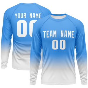 Custom Powder Blue-Light-White Gray Gradient Fashion Design Long Sleeve Performance T-Shirt