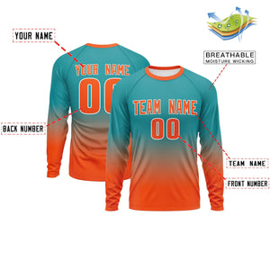 Custom Aqua-Orange Gradient Fashion Design Long Sleeve Performance T-Shirt