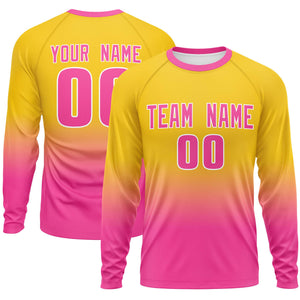 Custom Gold-Pink Gradient Fashion Design Long Sleeve Performance T-Shirt