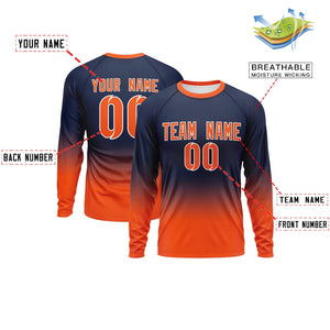 Custom Navy-Orange Gradient Fashion Design Long Sleeve Performance T-Shirt