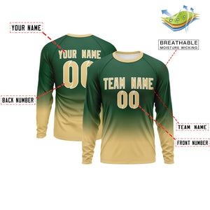 Custom Green-Khaki Gradient Fashion Design Long Sleeve Performance T-Shirt