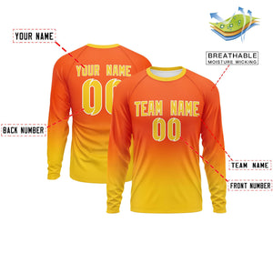 Custom Orange-Gold Gradient Fashion Design Long Sleeve Performance T-Shirt