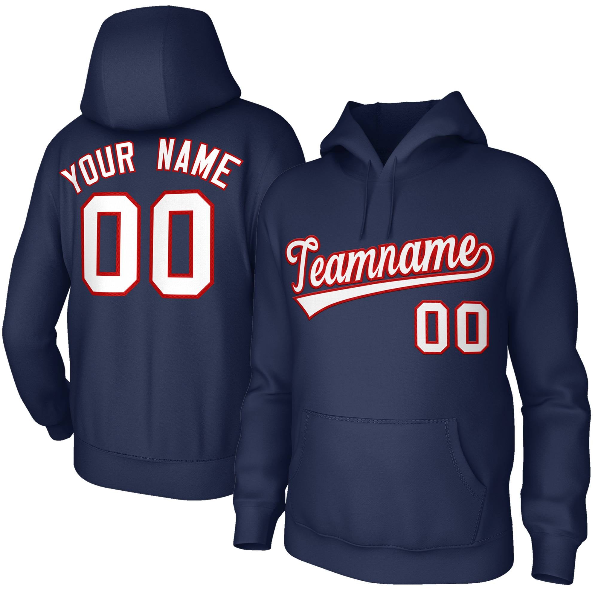 Custom Navy White-Red Stitched Classic Style Hoodie Pullover Sweatshirt