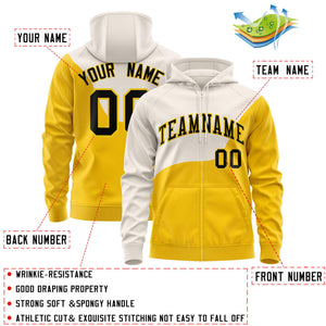 Custom Cream Gold Color Block Varsity Full-Zip Letterman Wave Hoodie Jacket