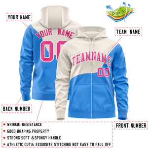 Custom Cream Powder Blue Color Block Varsity Full-Zip Letterman Wave Hoodie Jacket