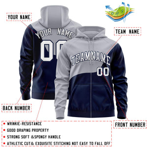 Custom Gray Navy Color Block Varsity Full-Zip Letterman Wave Hoodie Jacket