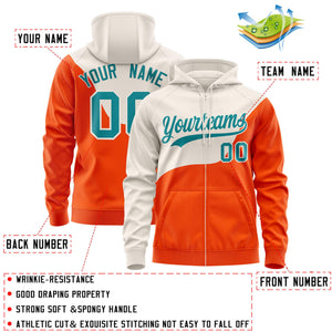 Custom Cream Orange Color Block Varsity Full-Zip Letterman Wave Hoodie Jacket