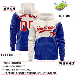 Custom Cream Royal Color Block Varsity Full-Zip Letterman Wave Hoodie Jacket