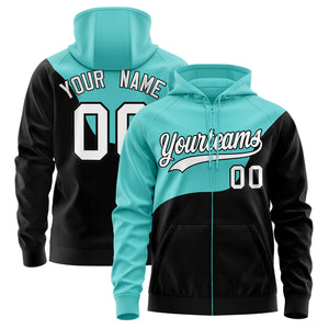 Custom Bright Green Black Color Block Varsity Full-Zip Letterman Wave Hoodie Jacket