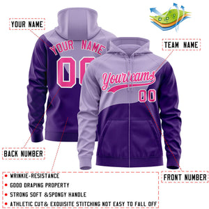 Custom Light Purple Purple Color Block Varsity Full-Zip Letterman Wave Hoodie Jacket