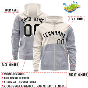 Custom Cream Gray Color Block Varsity Full-Zip Letterman Wave Hoodie Jacket