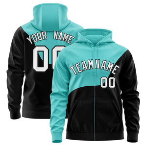 Custom Bright Green Black Color Block Varsity Full-Zip Letterman Wave Hoodie Jacket