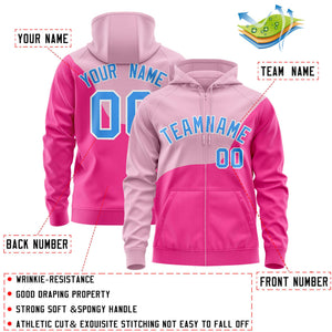 Custom Light Pink Pink Color Block Varsity Full-Zip Letterman Wave Hoodie Jacket