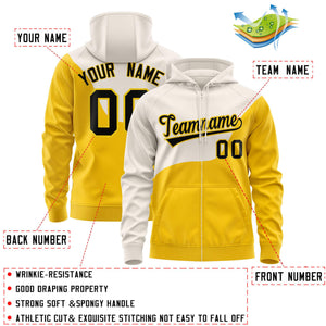 Custom Cream Gold Color Block Varsity Full-Zip Letterman Wave Hoodie Jacket