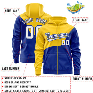 Custom Gold Royal Color Block Varsity Full-Zip Letterman Wave Hoodie Jacket