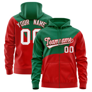 Custom Kelly Green Red Color Block Varsity Full-Zip Letterman Wave Hoodie Jacket