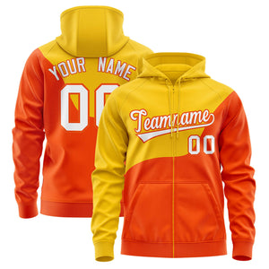 Custom Gold Orange Color Block Varsity Full-Zip Letterman Wave Hoodie Jacket