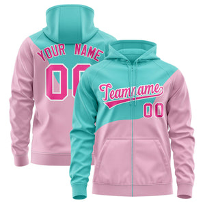 Custom Bright Green Light Pink Color Block Varsity Full-Zip Letterman Wave Hoodie Jacket