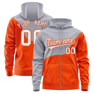 Custom Gray Orange Color Block Varsity Full-Zip Letterman Wave Hoodie Jacket