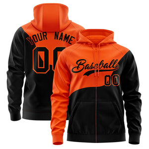 Custom Orange Black Color Block Varsity Full-Zip Letterman Wave Hoodie Jacket