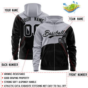 Custom Gray Black Color Block Varsity Full-Zip Letterman Wave Hoodie Jacket