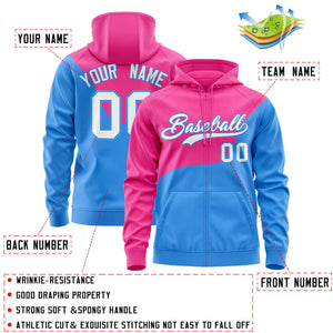 Custom Pink Powder Blue Color Block Varsity Full-Zip Letterman Wave Hoodie Jacket