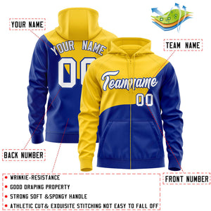 Custom Gold Royal Color Block Varsity Full-Zip Letterman Wave Hoodie Jacket