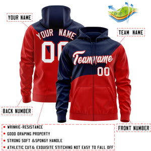 Custom Navy Red Color Block Varsity Full-Zip Letterman Wave Hoodie Jacket