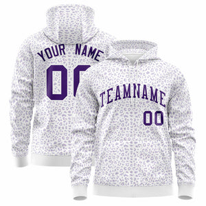 Custom White Purple Varsity Full-Zip Letterman Leopard Print Hoodie Jacket