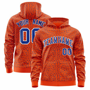 Custom Orange Royal Varsity Full-Zip Letterman Leopard Print Hoodie Jacket