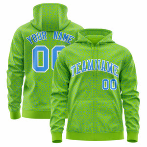 Custom Neon Green Powder Blue Varsity Full-Zip Letterman Leopard Print Hoodie Jacket