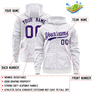 Custom White Purple Varsity Full-Zip Letterman Leopard Print Hoodie Jacket