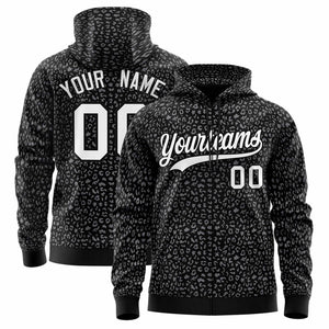 Custom Black Gray Varsity Full-Zip Letterman Leopard Print Hoodie Jacket