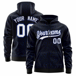 Custom Black Royal Varsity Full-Zip Letterman Leopard Print Hoodie Jacket