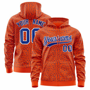 Custom Orange Royal Varsity Full-Zip Letterman Leopard Print Hoodie Jacket