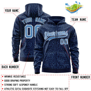 Custom Navy Light Blue Varsity Full-Zip Letterman Leopard Print Hoodie Jacket