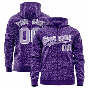 Custom Purple Light Purple Varsity Full-Zip Letterman Leopard Print Hoodie Jacket