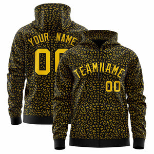 Custom Black Gold Varsity Full-Zip Letterman Leopard Print Hoodie Jacket