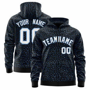 Custom Black Light Blue Varsity Full-Zip Letterman Leopard Print Hoodie Jacket