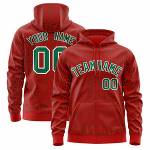 Custom Red Kelly Green Varsity Full-Zip Letterman Leopard Print Hoodie Jacket