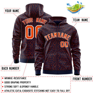 Custom Navy Orange Varsity Full-Zip Letterman Leopard Print Hoodie Jacket