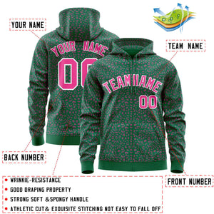 Custom Kelly Green Pink Varsity Full-Zip Letterman Leopard Print Hoodie Jacket