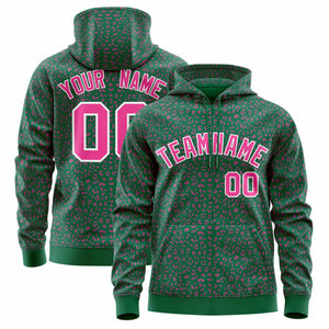 Custom Kelly Green Pink Varsity Full-Zip Letterman Leopard Print Hoodie Jacket