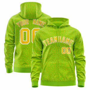 Custom Neon Green Gold Varsity Full-Zip Letterman Leopard Print Hoodie Jacket