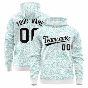 Custom White Bright Green Varsity Full-Zip Letterman Leopard Print Hoodie Jacket