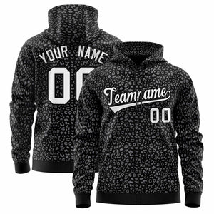 Custom Black Gray Varsity Full-Zip Letterman Leopard Print Hoodie Jacket