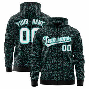 Custom Black Bright Green Varsity Full-Zip Letterman Leopard Print Hoodie Jacket